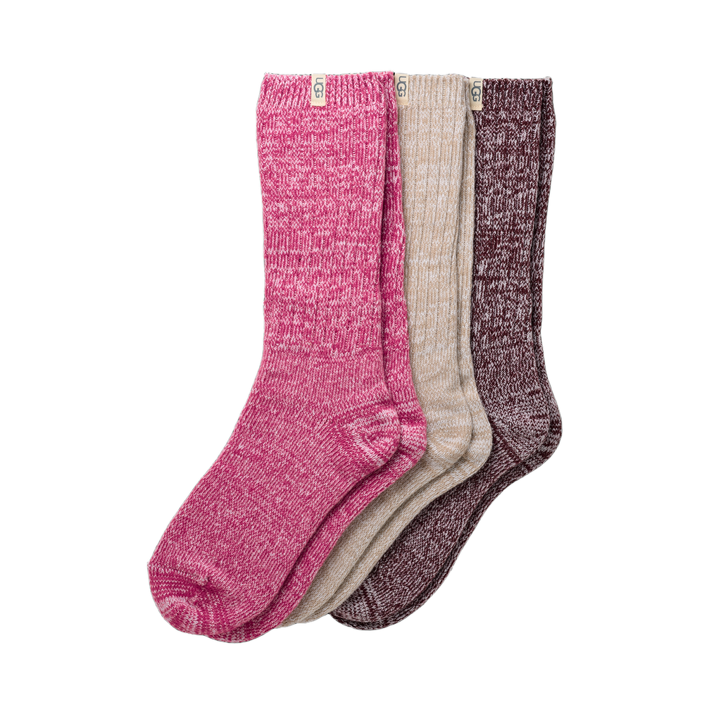 UGG Women's Rib Knit Slouchy Crew 3 Pack in Chroma Pink / Putty / Wild Grape