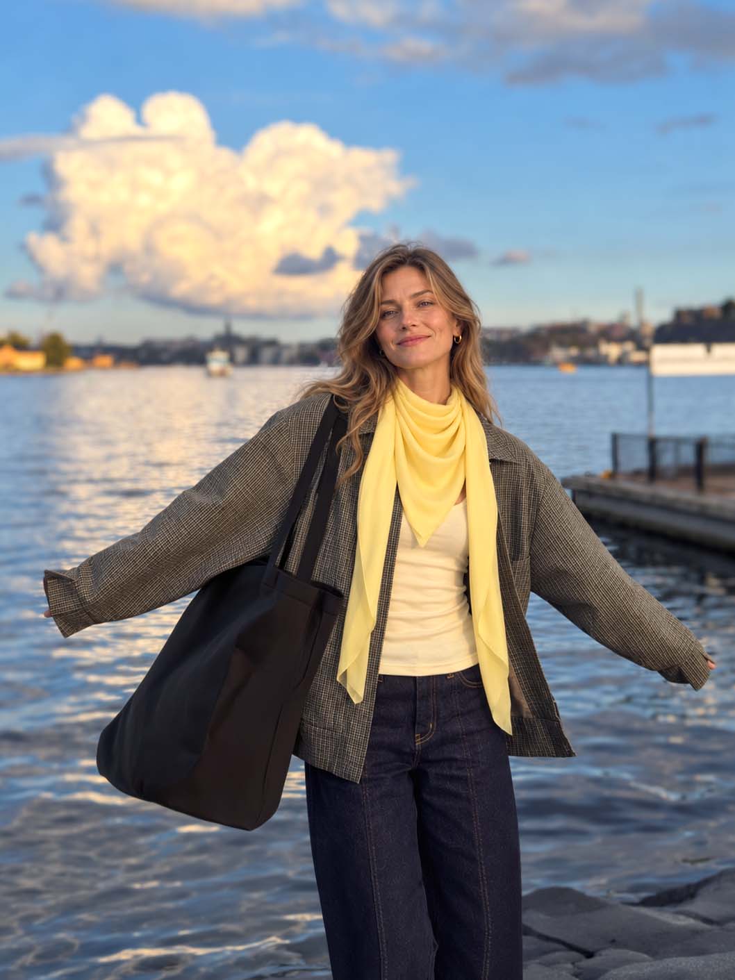 Square - Featherlight Solid Cashmere Scarf - Yellow