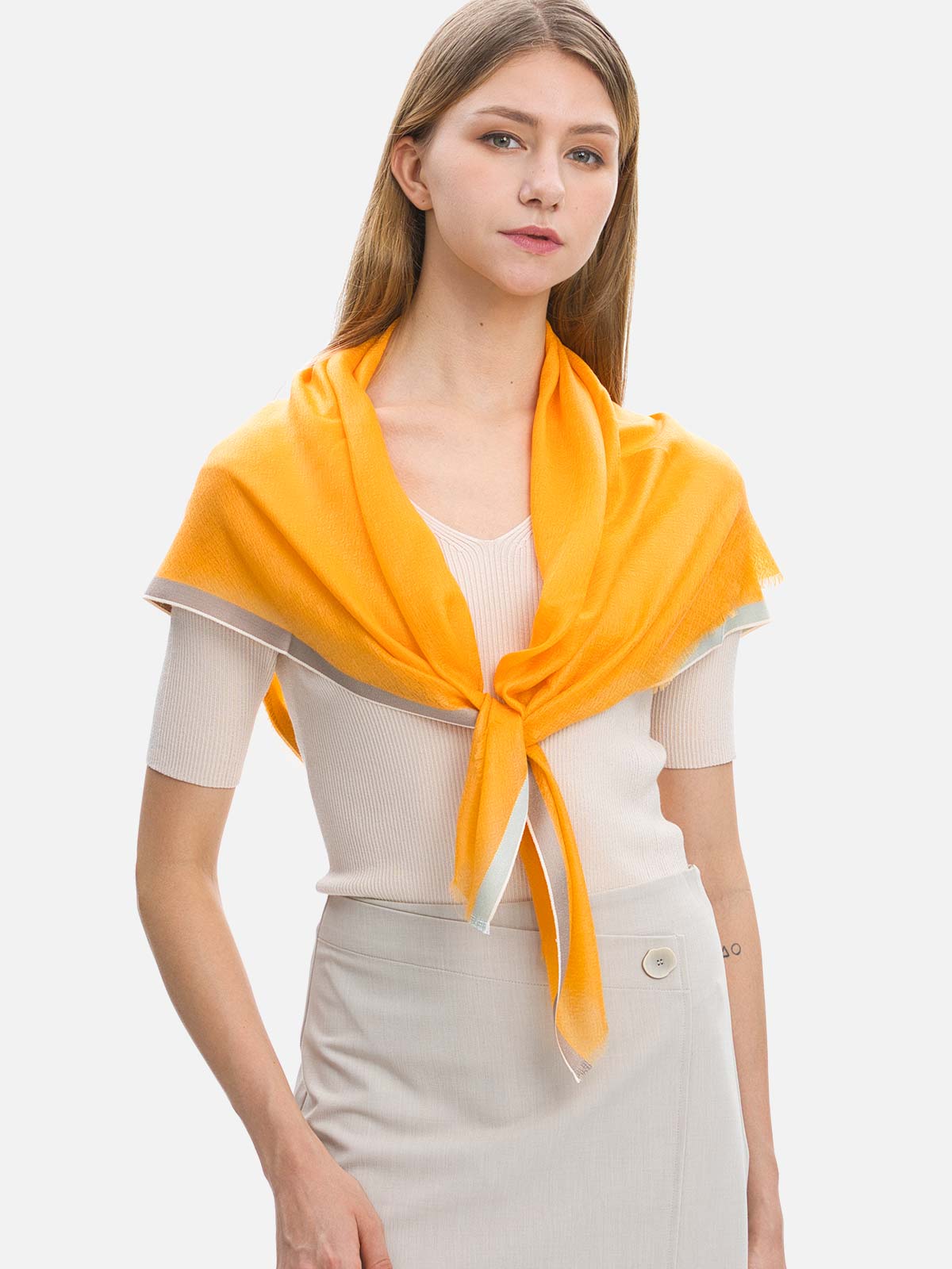 Square - Featherlight Orange Cashmere Scarf
