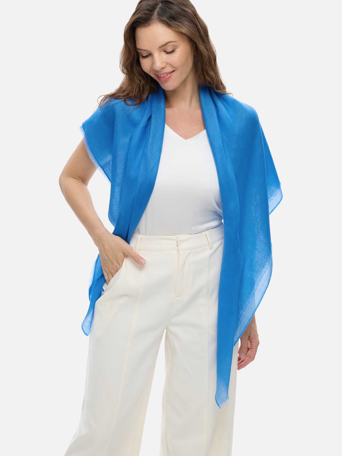 Square - Featherlight Solid Cashmere Scarf - French Blue