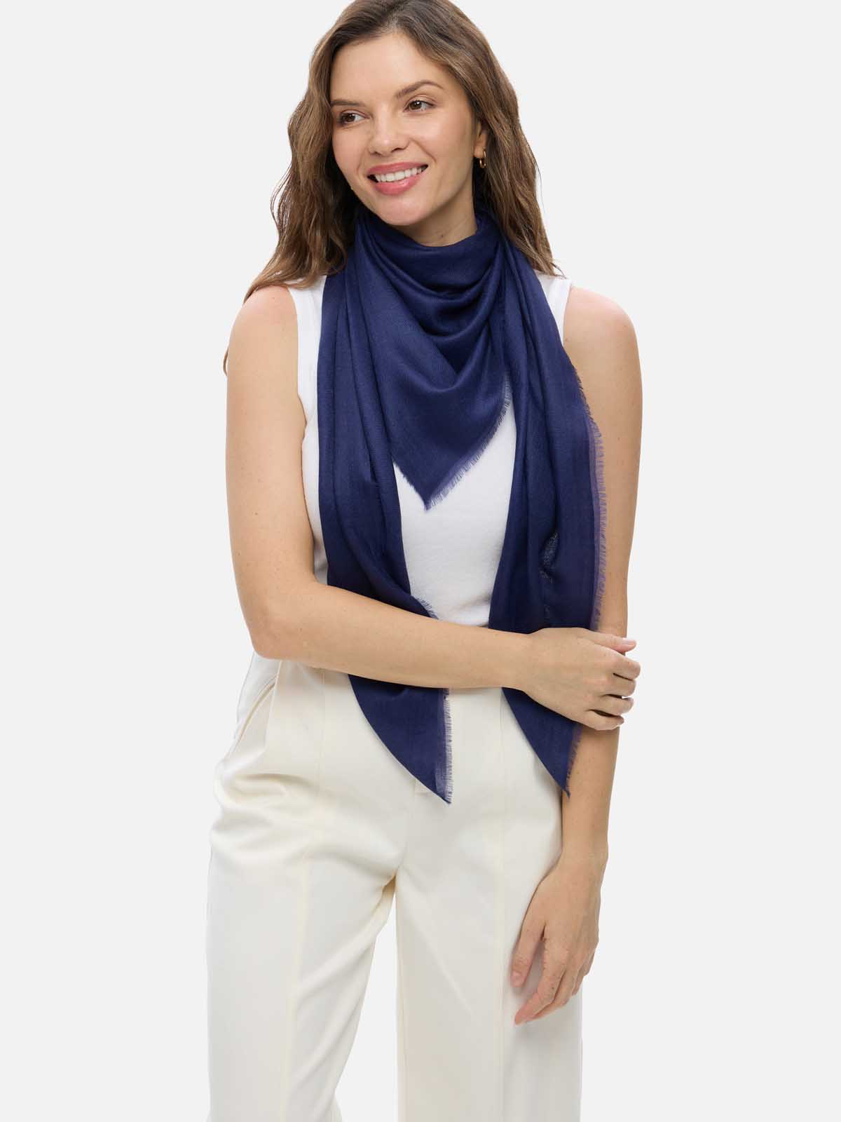 Square - Featherlight Solid Cashmere Scarf - Navy