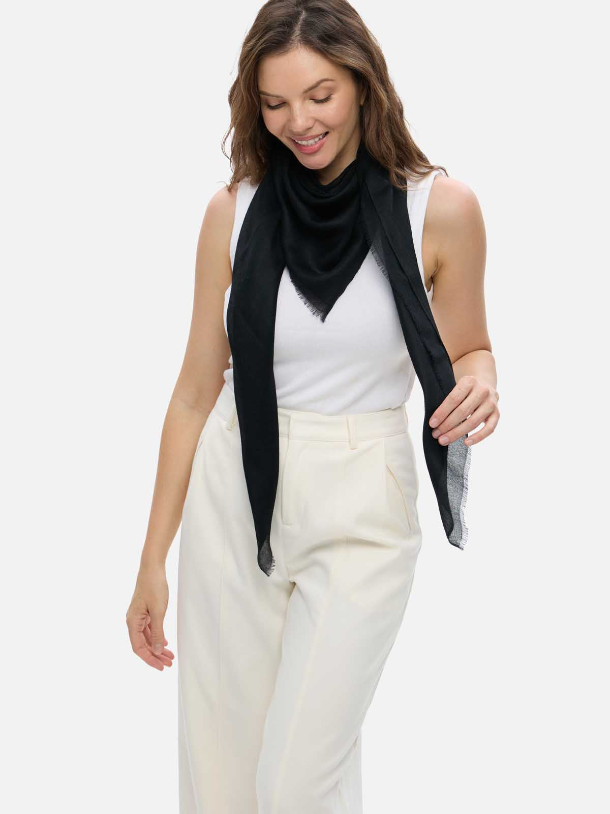 Square - Featherlight Solid Cashmere Scarf - Black