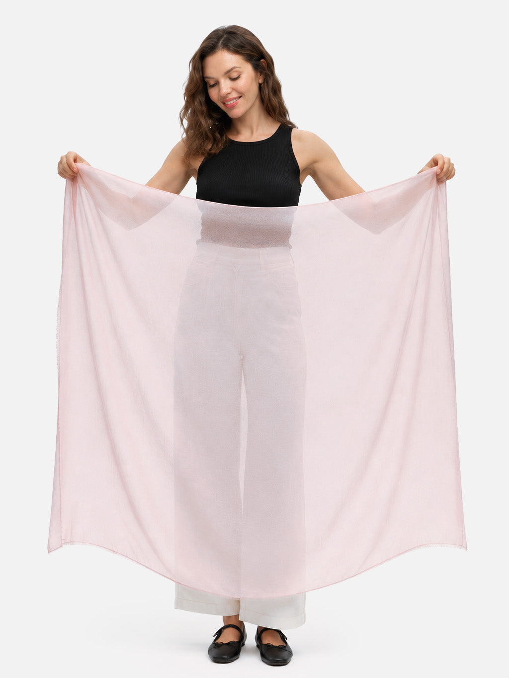 Square - Featherlight Solid Cashmere Scarf - Blush
