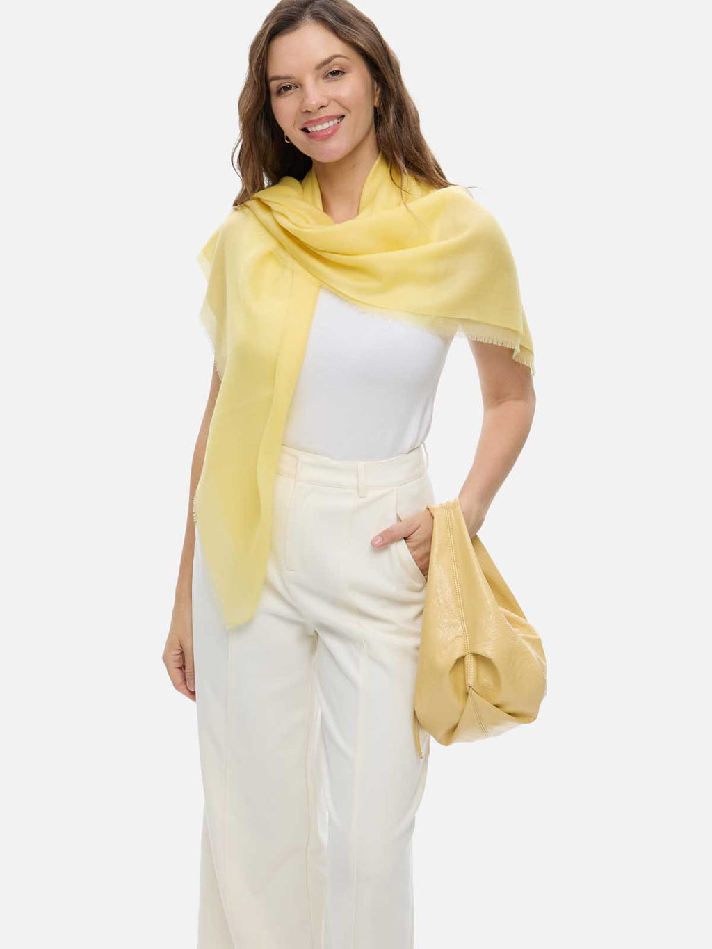 Square - Featherlight Solid Cashmere Scarf - Yellow