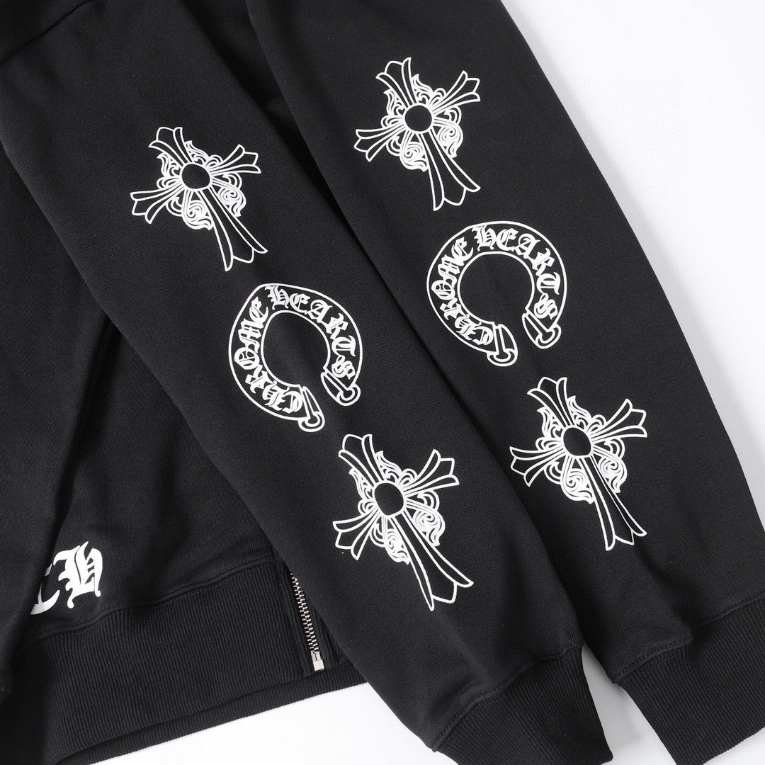 Chrome-Hearts Hoodie - Black Street Style Embroidered Sweatshirt 851