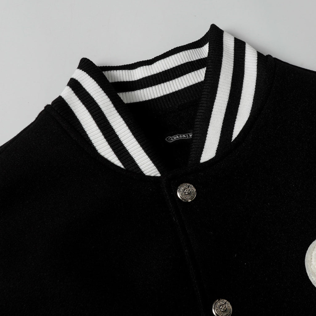 Chrome Hearts Varsity Jacket - Black White Gothic Baseball Coat 2206