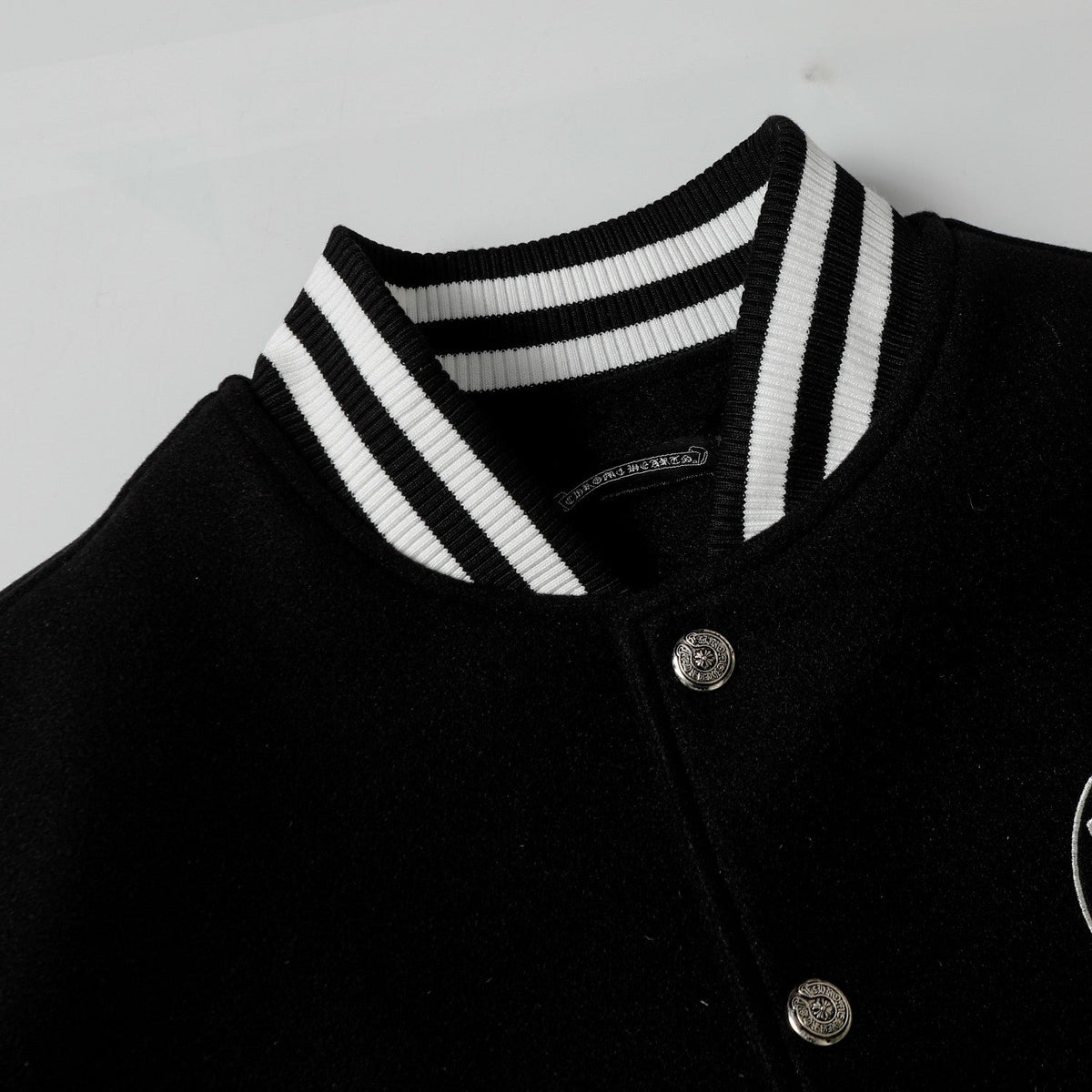 Chrome Hearts Layered Cross Varsity Jacket - Black White Street Style Outerwear 2208