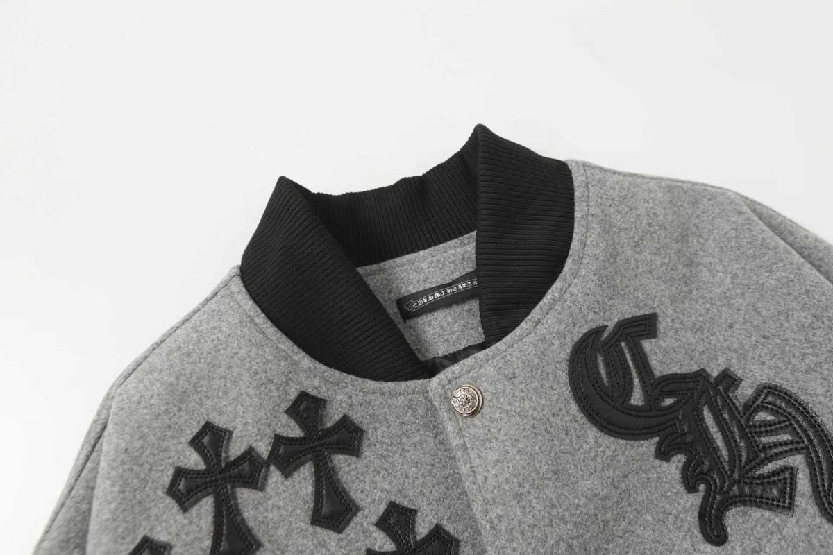 Chrome-Hearts Multi Cross Varsity Jacket - Grey Black Street Jacket 2215