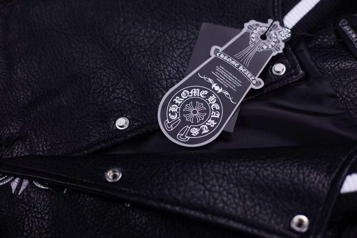 Chrome Hearts Embroidered Sleeve Varsity Jacket - Black Streetwear Coat 5577