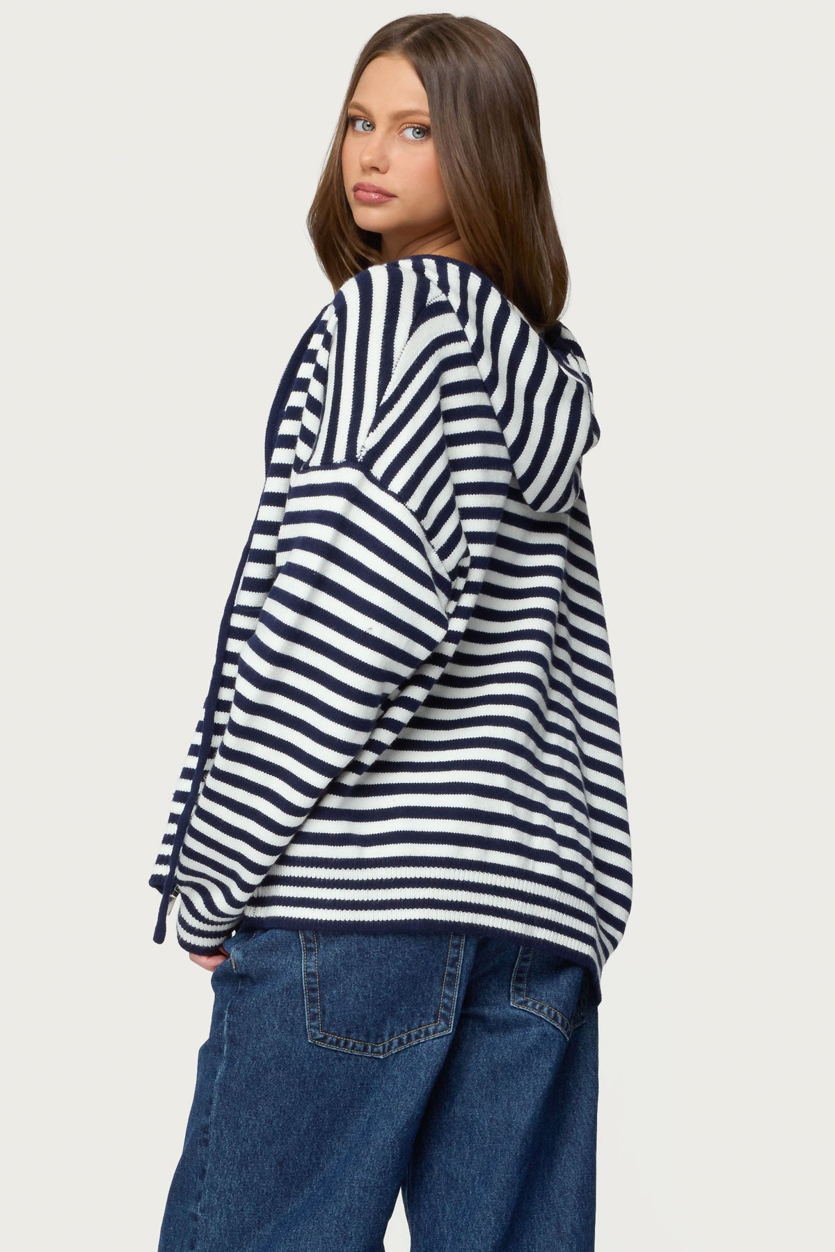 Safari Striped Knit Zip Up Hoodie