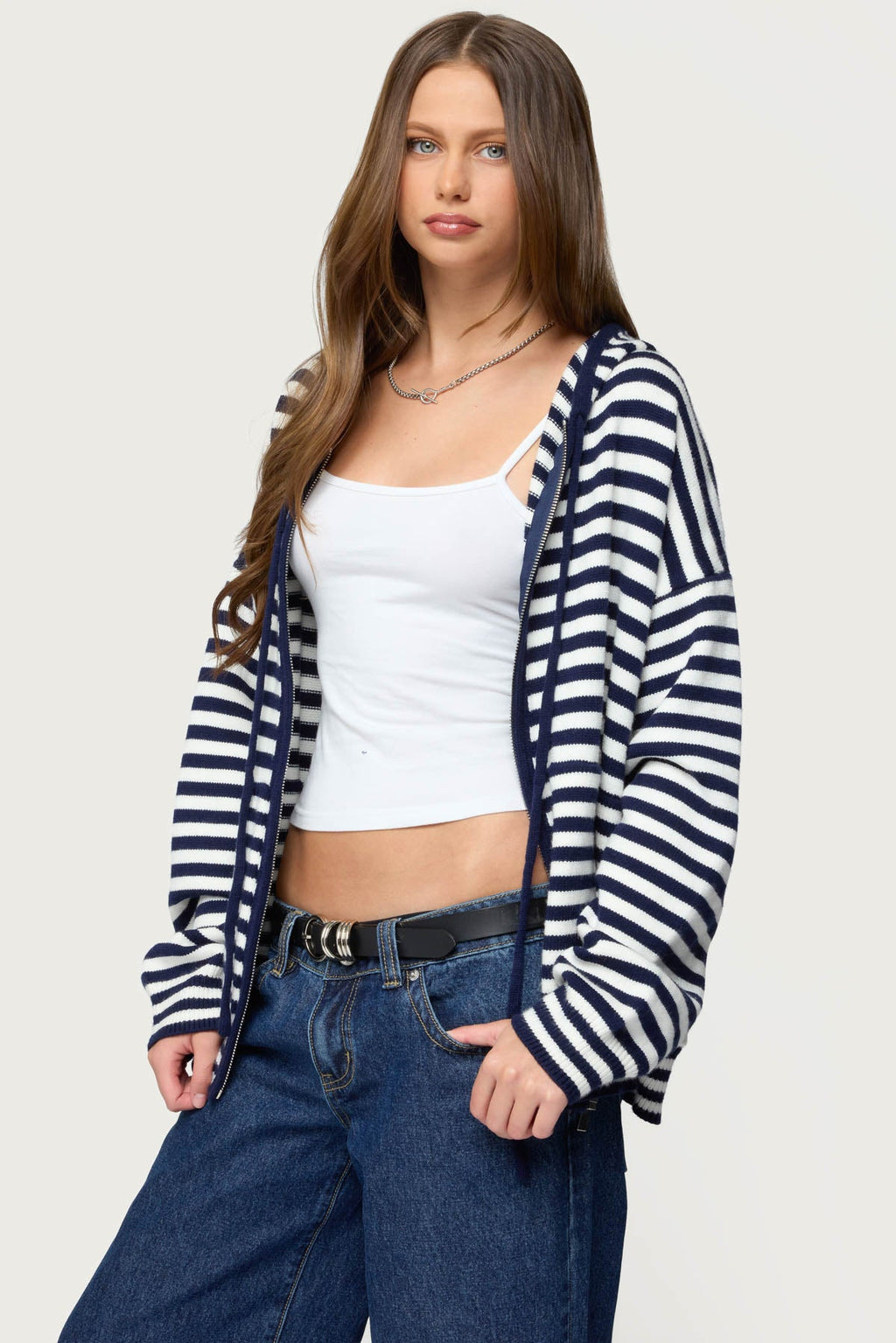 Safari Striped Knit Zip Up Hoodie