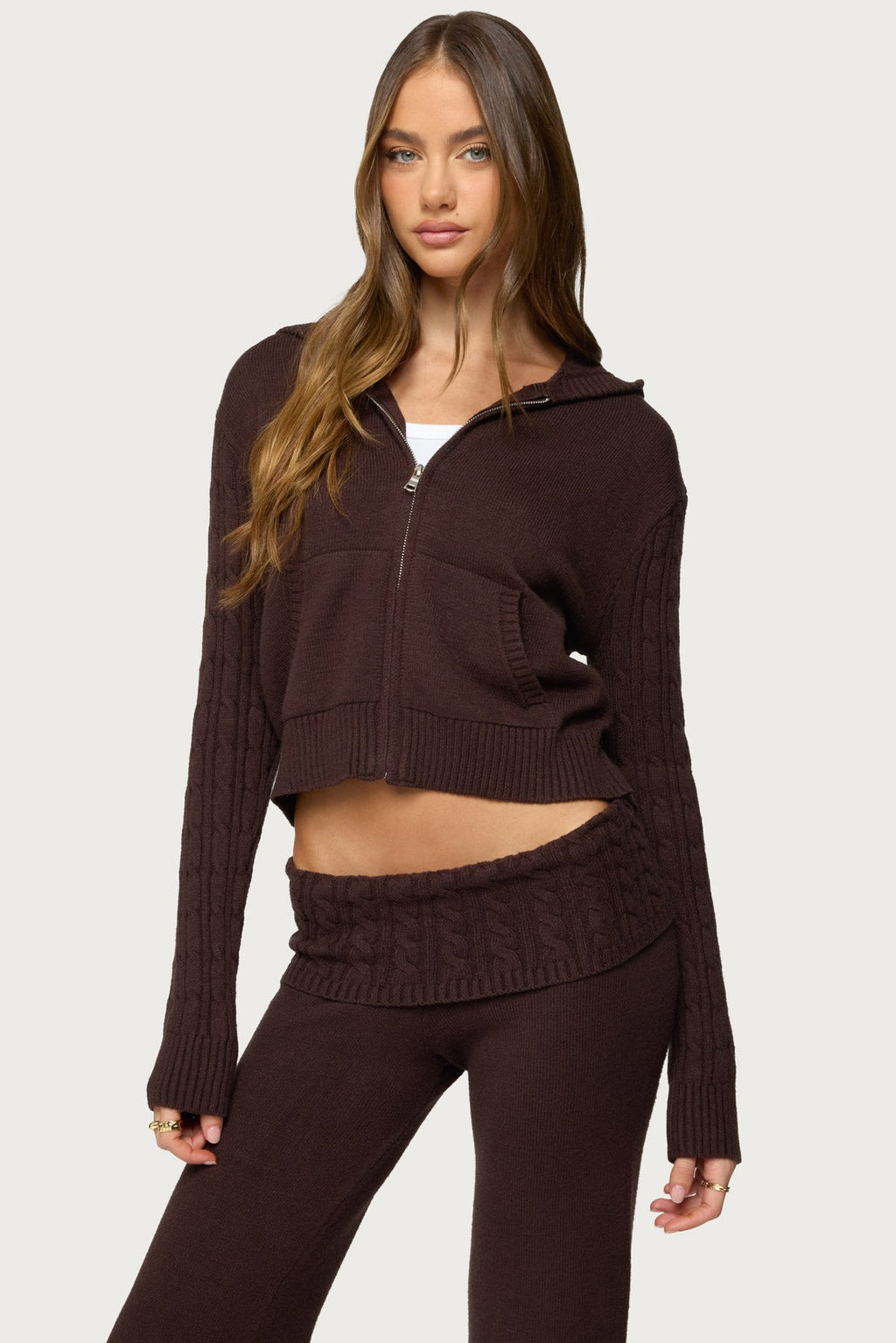 Lula Cable Knit Zip Up Hoodie