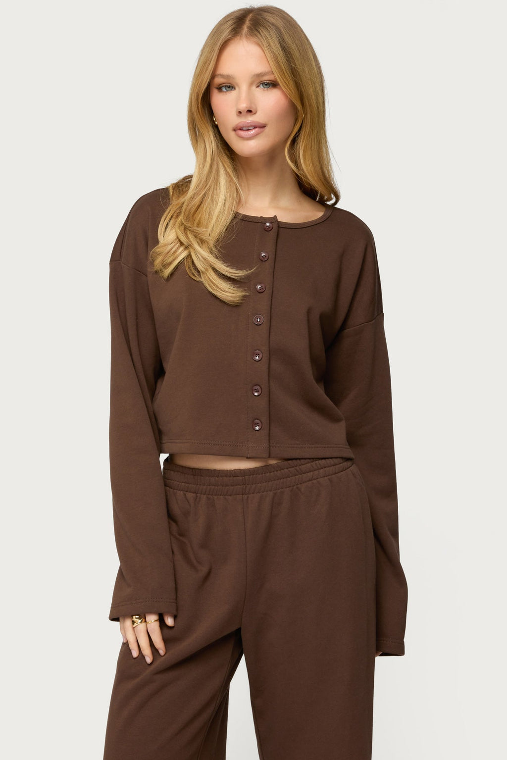 Binah Oversized French Terry Button Up Sweatshirt