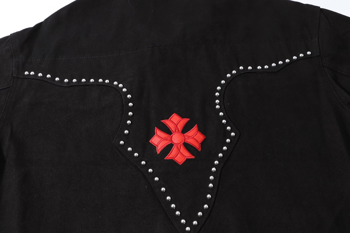 Chrome Hearts Multi Cross Studded Denim Jacket - Black Gothic Streetwear Coat H49