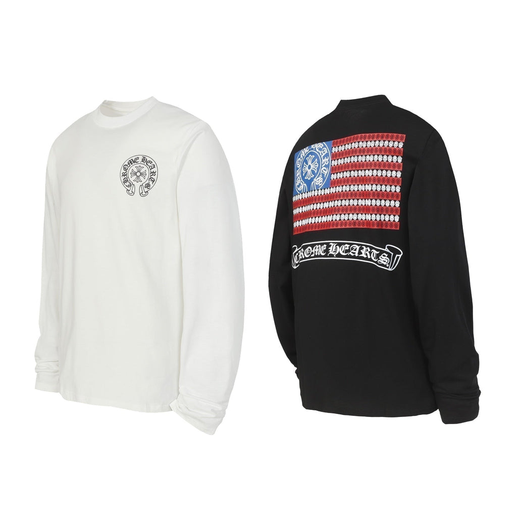 Chrome Hearts Logo Flag Long Sleeve Tee - Black White Gothic Street T-Shirt K2126