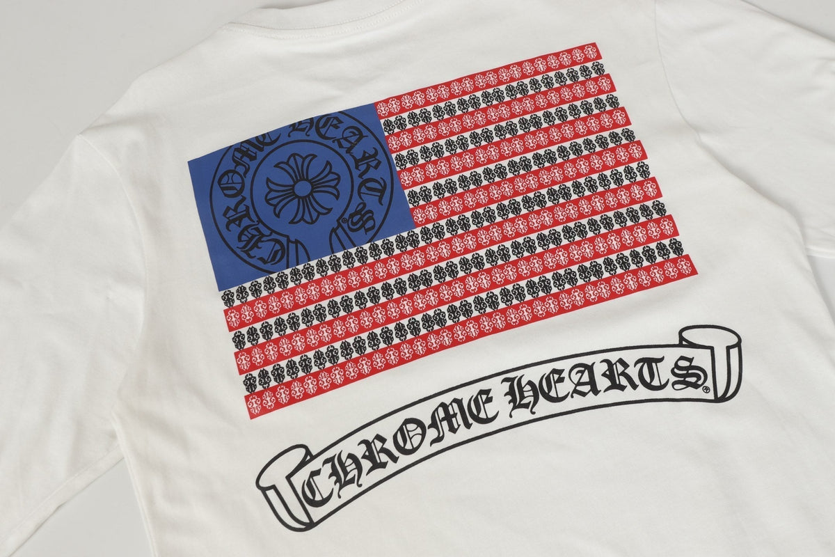 Chrome Hearts Logo Flag Long Sleeve Tee - Black White Gothic Street T-Shirt K2126
