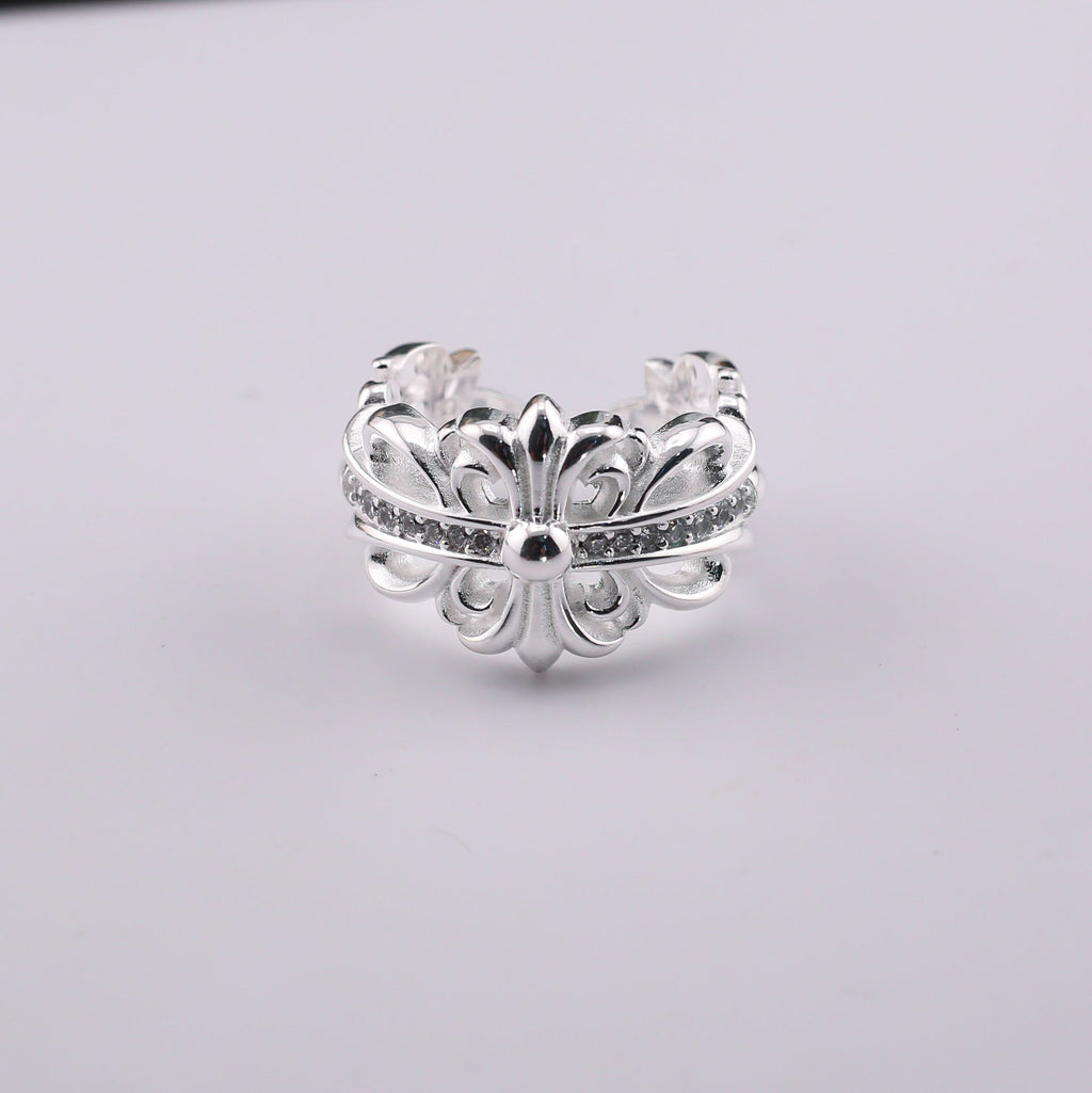 chrome hearts multi-color cross open sterling silver ring