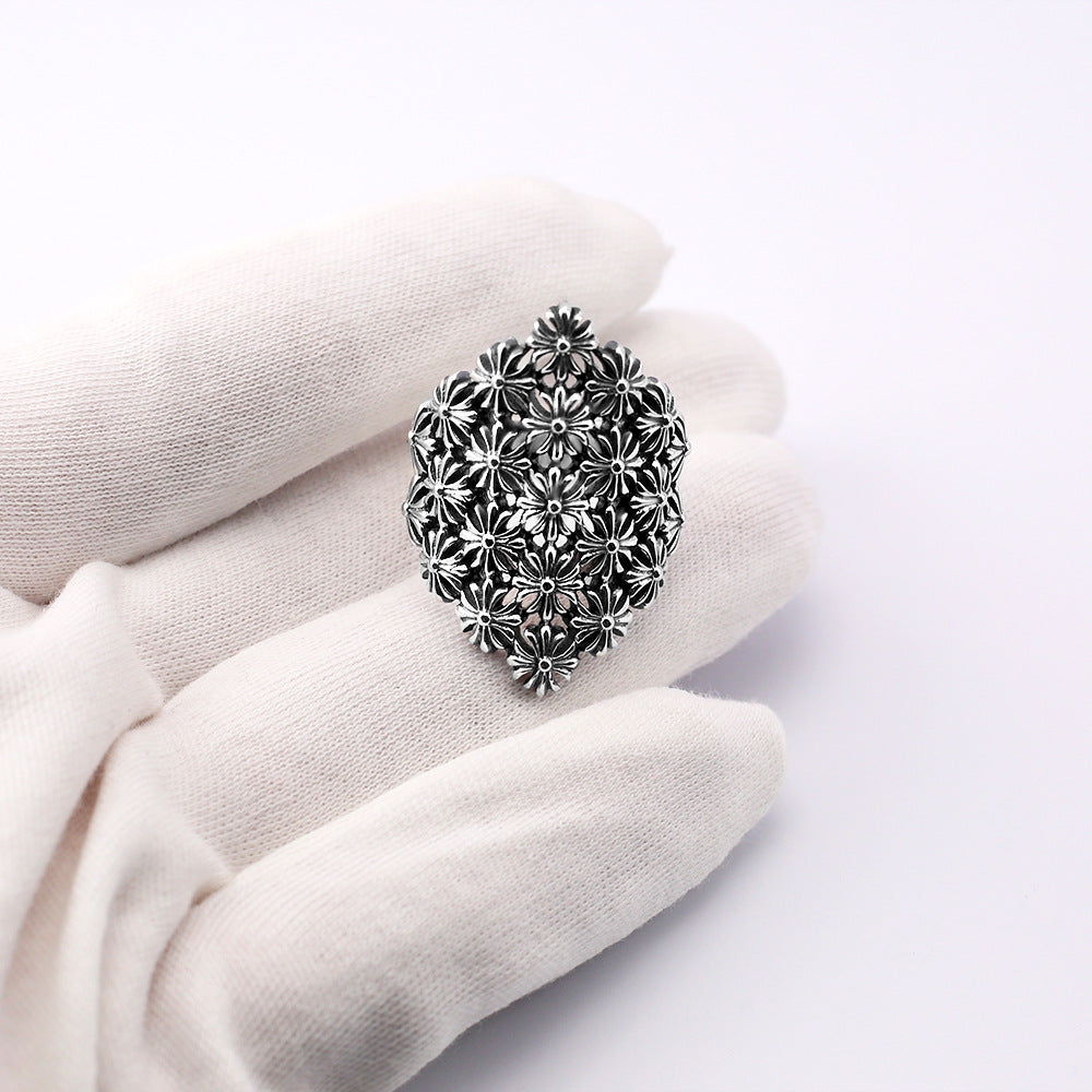 chrome hearts retro Thai silver hollow cross ring