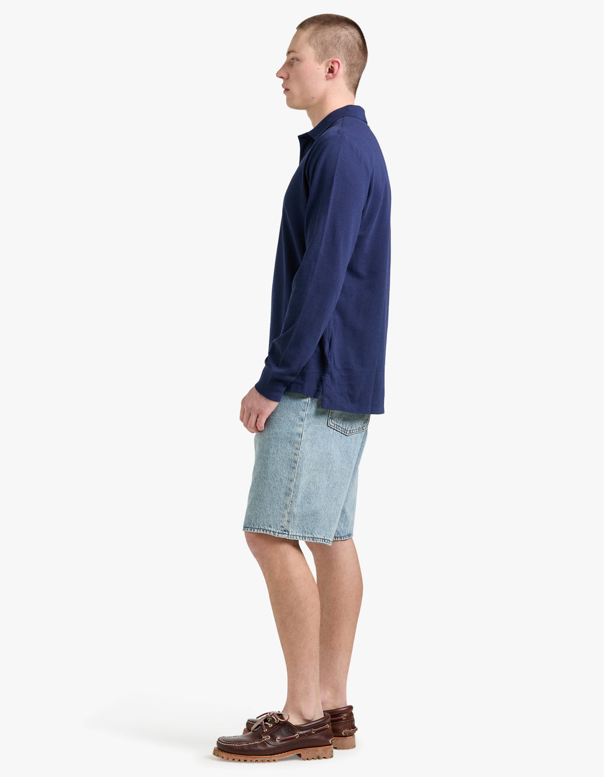 Custom Slim Fit Mesh L/S Polo Shirt - Newport Navy/C3870
