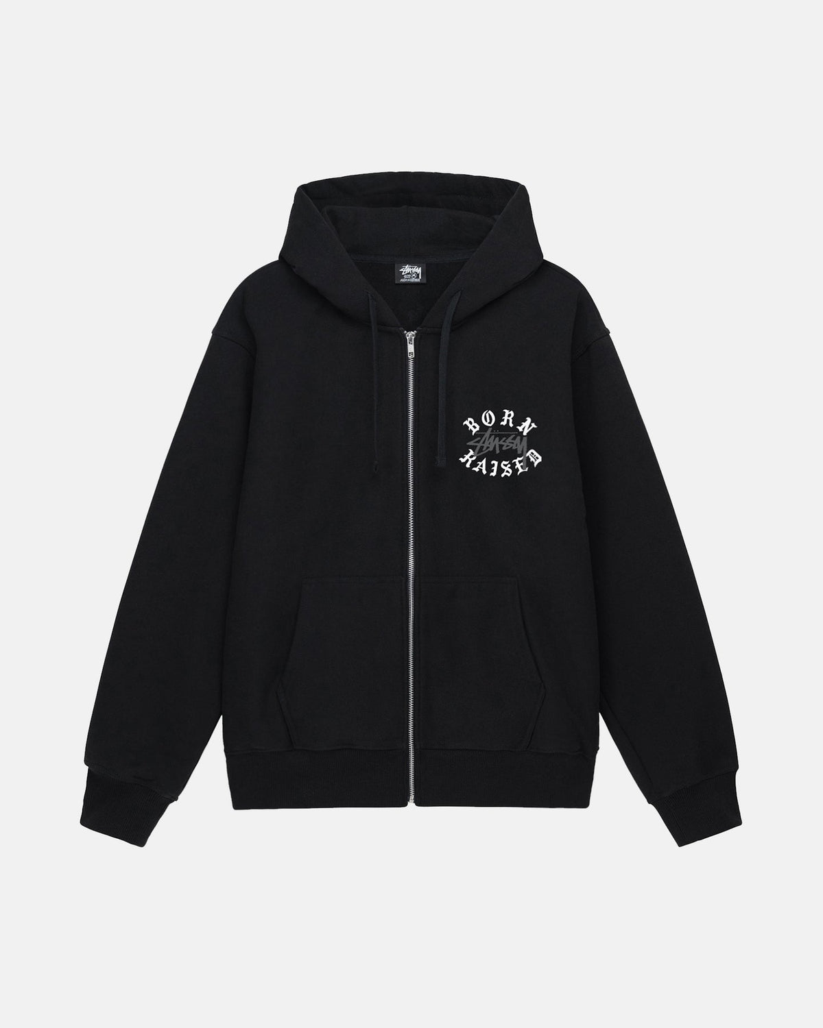 STÜSSY & BORN X RAISED LOGO ZIP HOODIE BLACK