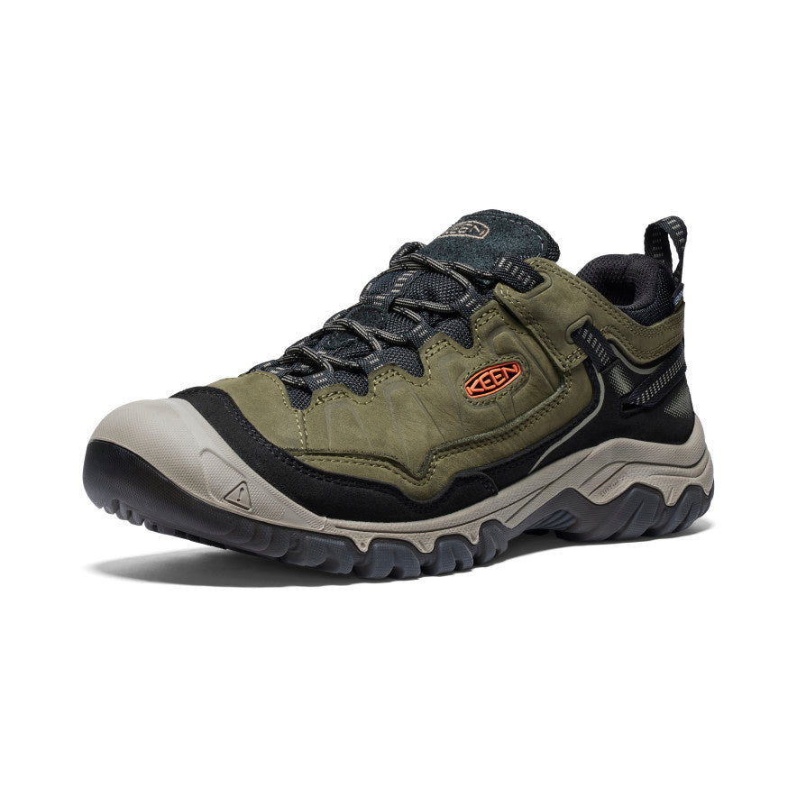 Keen Men's Targhee IV Waterproof HIking Shoe in Dark Olive Gold Flame