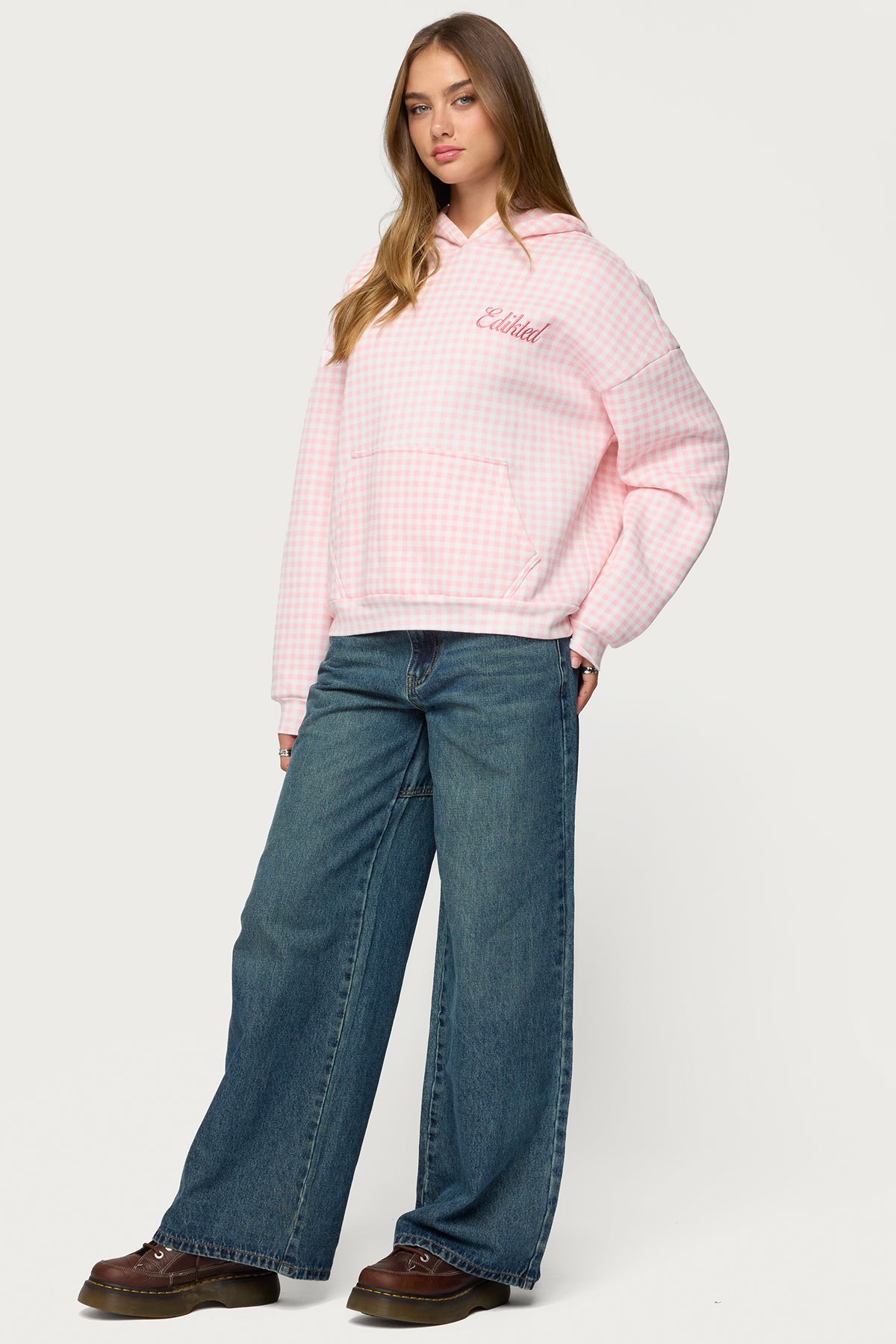 Edikted Gingham Oversized Hoodie
