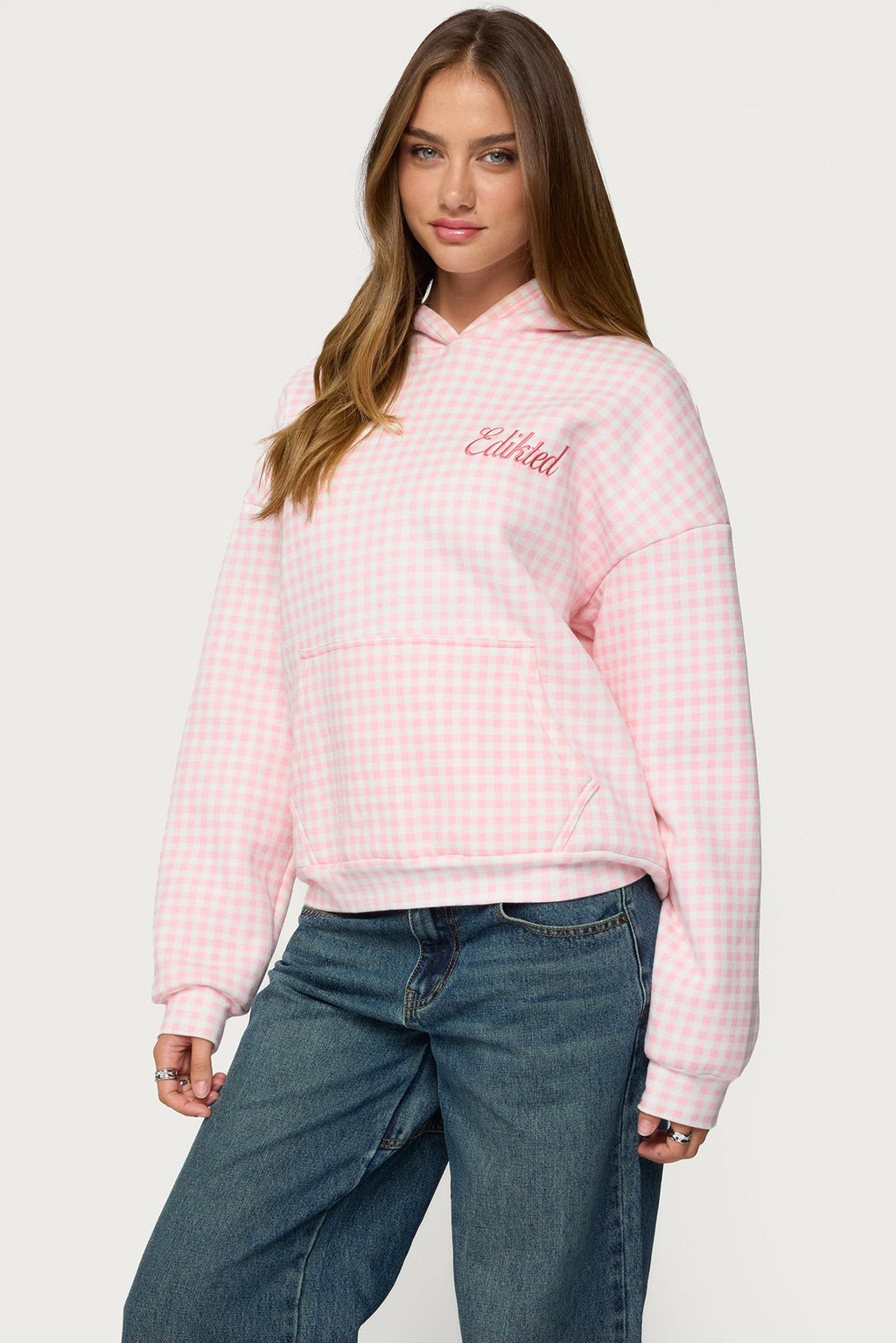 Edikted Gingham Oversized Hoodie
